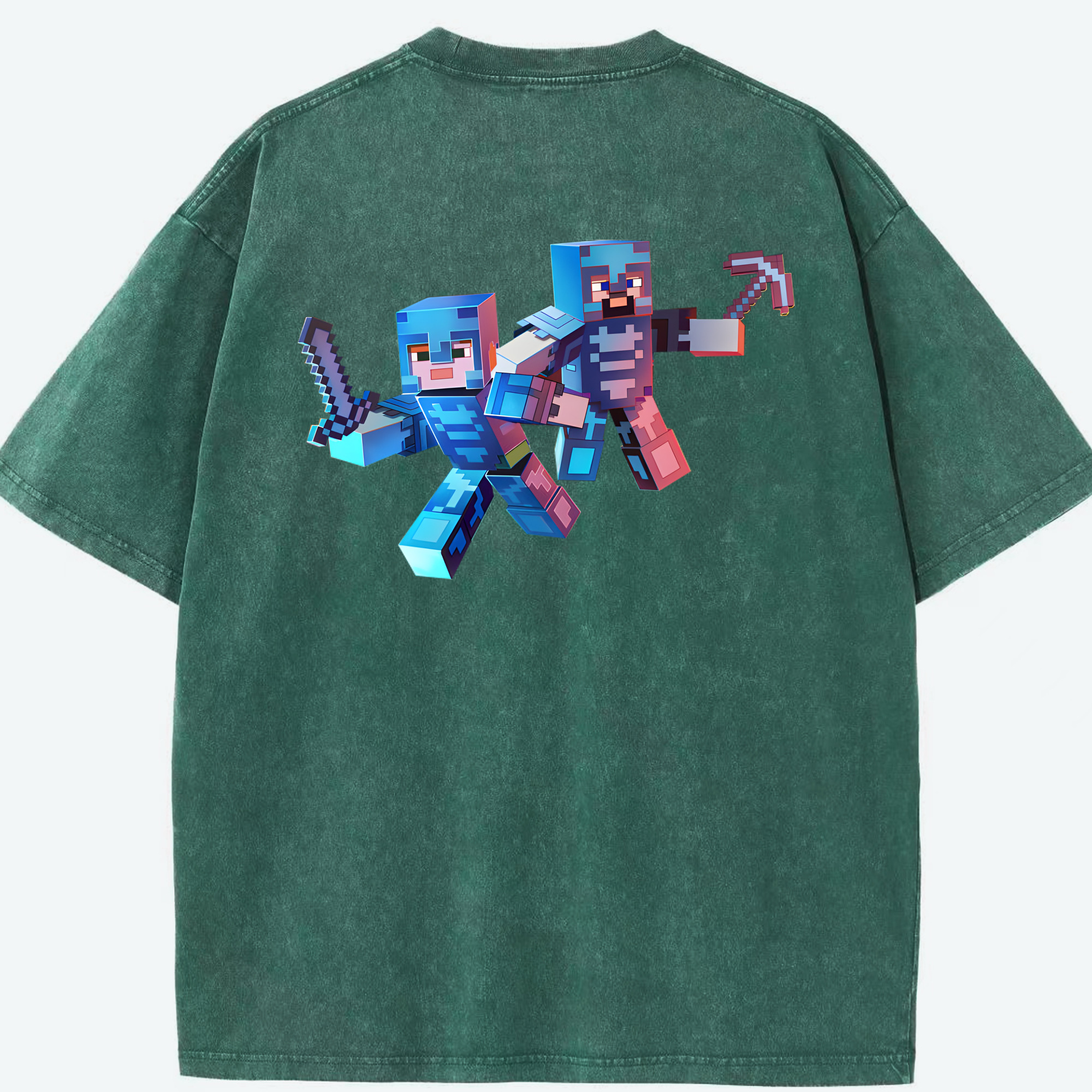（画像用） マインクラフト ブロックの世界 Minecraft MC Block world 綿100% ヴィンテージ風 半袖Tシャツ（背面プリント）